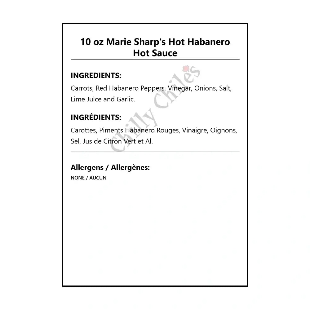 10 oz Marie Sharp’s Hot Habanero Hot Sauce - Hot Sauce