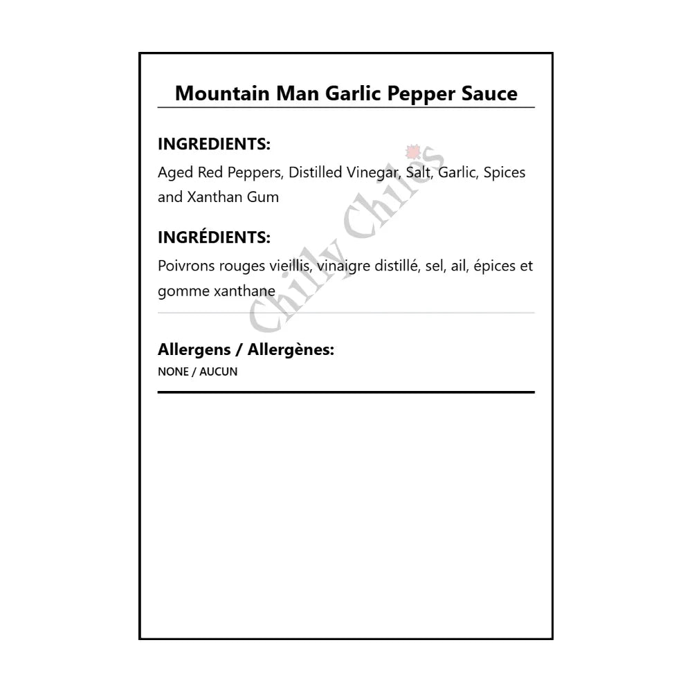 Mountain Man Garlic Pepper Sauce - Bilingual Ingredients