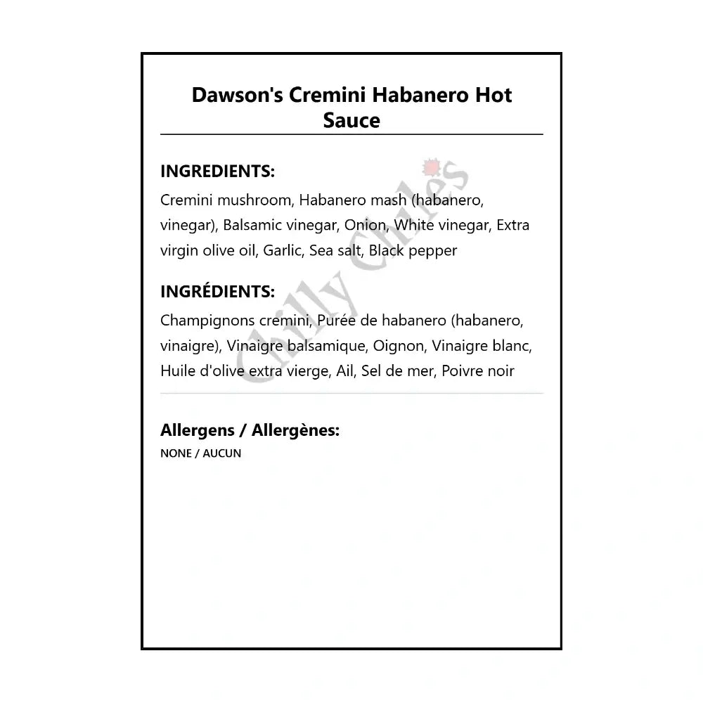 Dawson’s Cremini Habanero Hot Sauce - Hot Sauce