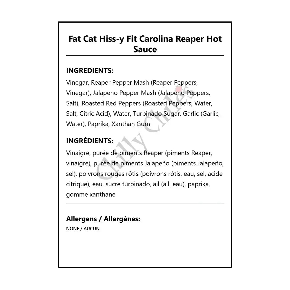 Fat Cat Hiss-y Fit Carolina Reaper Hot Sauce - Hot Sauce