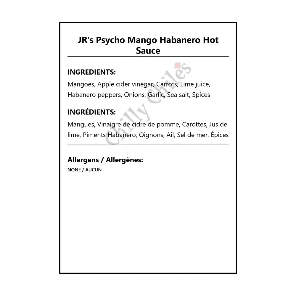 JR’s Psycho Mango Habanero Hot Sauce - Hot Sauce