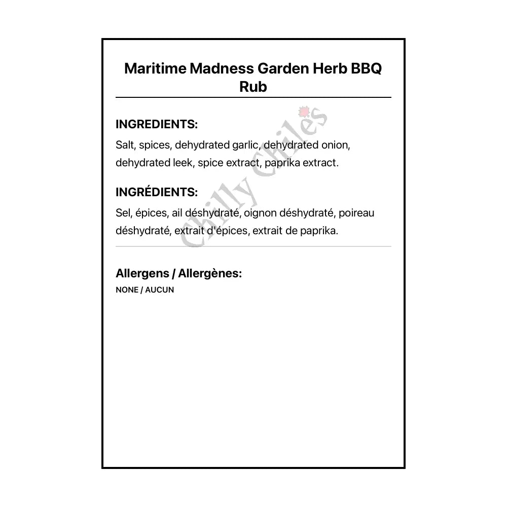 Maritime Madness Garden Herb BBQ Rub - Spice/Peppers