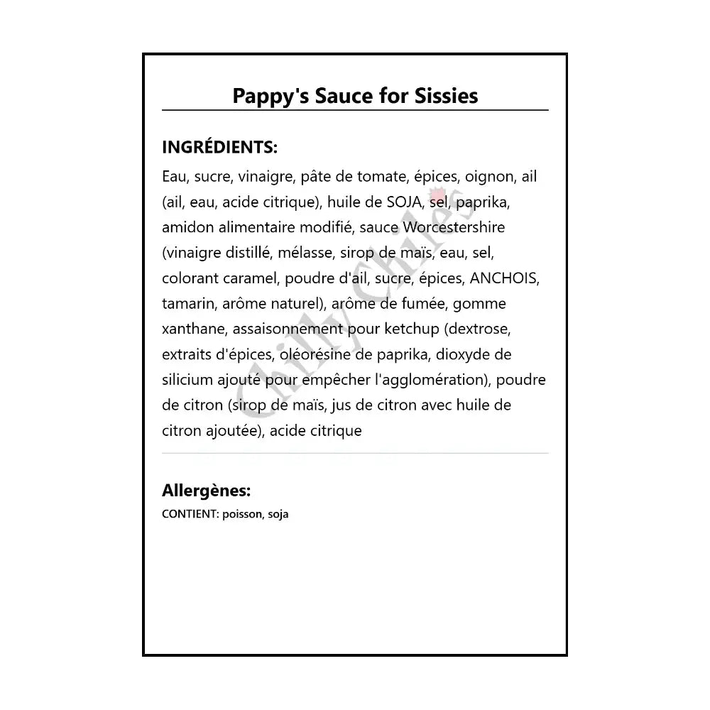 Pappy’s Sauce for Sissies - BBQ Sauce