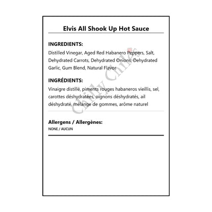 Elvis All Shook Up Hot Sauce - Bilingual Ingredients