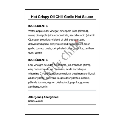 Hot Crispy Oil Chili Garlic Hot Sauce - Bilingual Ingredients