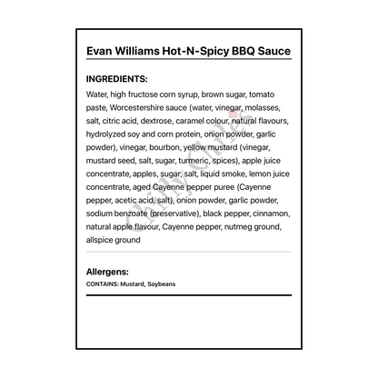 Evan Williams Hot-N-Spicy BBQ Sauce - Bilingual Ingredients