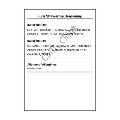 Fury Shawarma Seasoning - Bilingual Ingredients