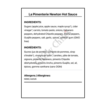 La Pimenterie Newton Hot Sauce - Bilingual Ingredients