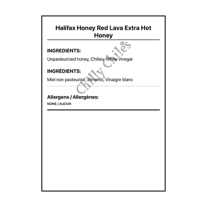 Halifax Honey Red Lava Extra Hot Honey - Bilingual Ingredients