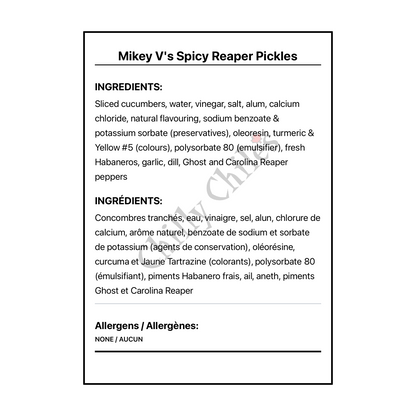 Mikey V's Spicy Reaper Pickles - Bilingual Ingredients