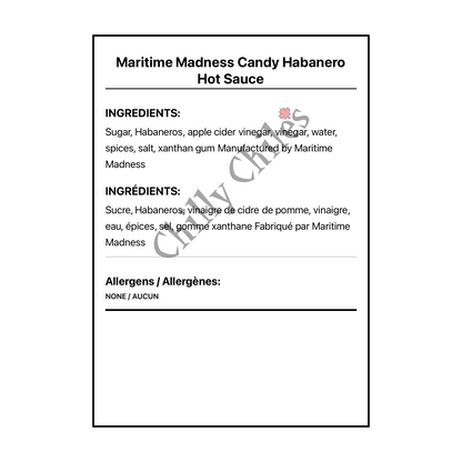 Maritime Madness Candy Habanero Hot Sauce - Bilingual Ingredients