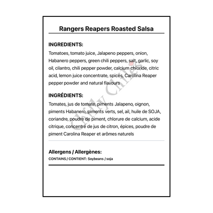 Rangers Reapers Roasted Salsa - Bilingual Ingredients