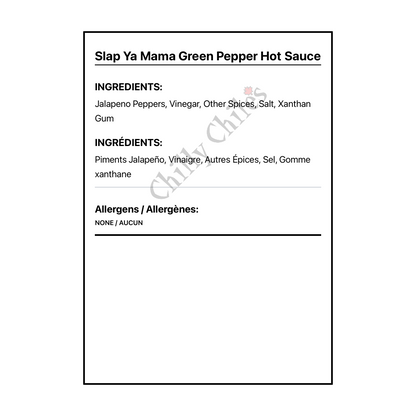 Slap Ya Mama Green Pepper Hot Sauce - Bilingual Ingredients