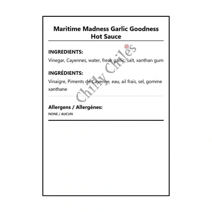 Maritime Madness Garlic Goodness Hot Sauce - Bilingual Ingredients