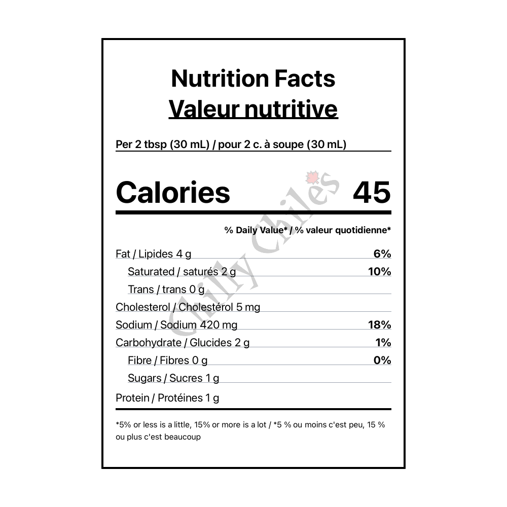 Evan Williams Hot Wing Sauce - Canadian Nutrition Facts