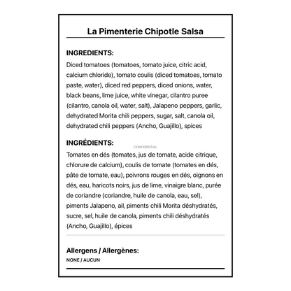 La Pimenterie Chipotle Salsa - Bilingual Ingredients