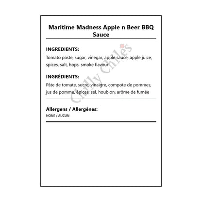 Maritime Madness Apple n Beer BBQ Sauce - Bilingual Ingredients