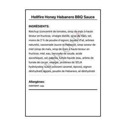 Hellfire Honey Habanero BBQ Sauce - Ingrédients Français