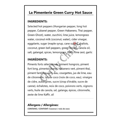La Pimenterie Green Curry Hot Sauce - Bilingual Ingredients