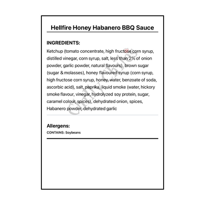 Hellfire Honey Habanero BBQ Sauce - Bilingual Ingredients