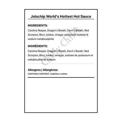 Jolochip World's Hottest Hot Sauce - Bilingual Ingredients