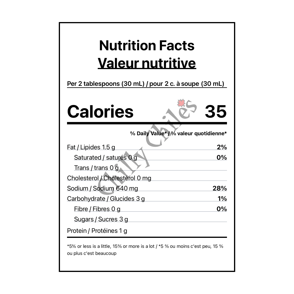 Secret Aardvark Drunken Garlic Black Bean Hot Sauce - Canadian Nutrition Facts