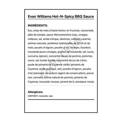 Evan Williams Hot-N-Spicy BBQ Sauce - Ingrédients Français