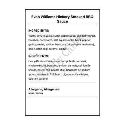 Evan Williams Hickory Smoked BBQ Sauce - Bilingual Ingredients