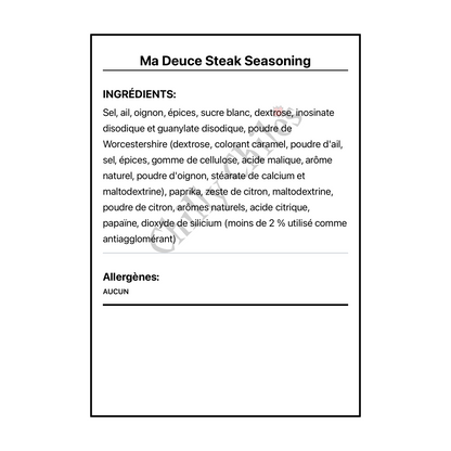 Ma Deuce Steak Seasoning - Ingrédients Français