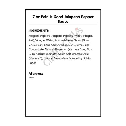 7 oz Pain Is Good Jalapeno Pepper Sauce - Hot Sauce