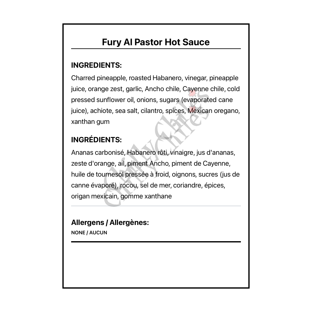 Fury Banh-Mi Hot Sauce - Canadian Nutrition Facts