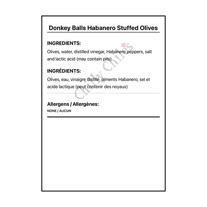 Donkey Balls Habanero Stuffed Olives - Bilingual Ingredients