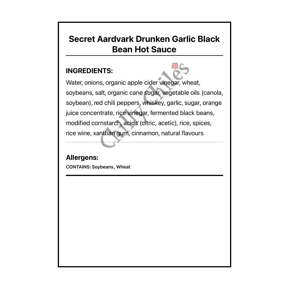 Secret Aardvark Drunken Garlic Black Bean Hot Sauce - Bilingual Ingredients