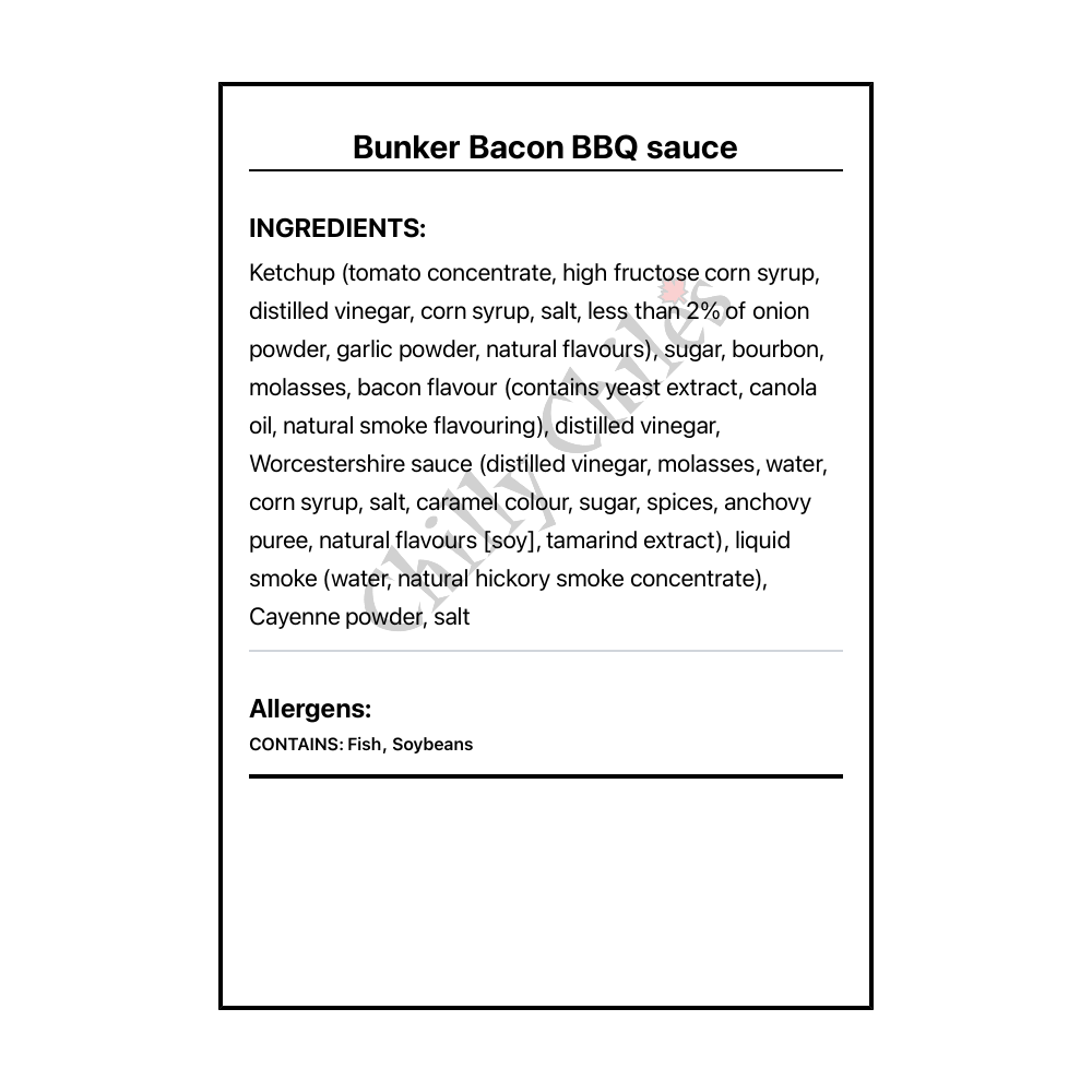 Bunker Bacon BBQ sauce - Bilingual Ingredients