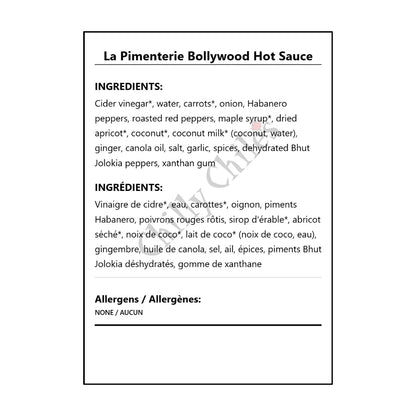 La Pimenterie Bollywood Hot Sauce - Bilingual Ingredients