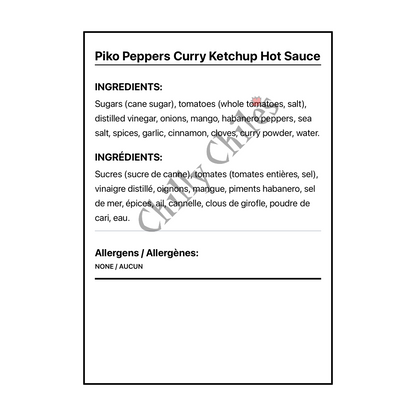 Piko Peppers Curry Ketchup Hot Sauce - Bilingual Ingredients
