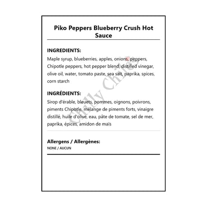 Piko Peppers Blueberry Crush Hot Sauce - Bilingual Ingredients