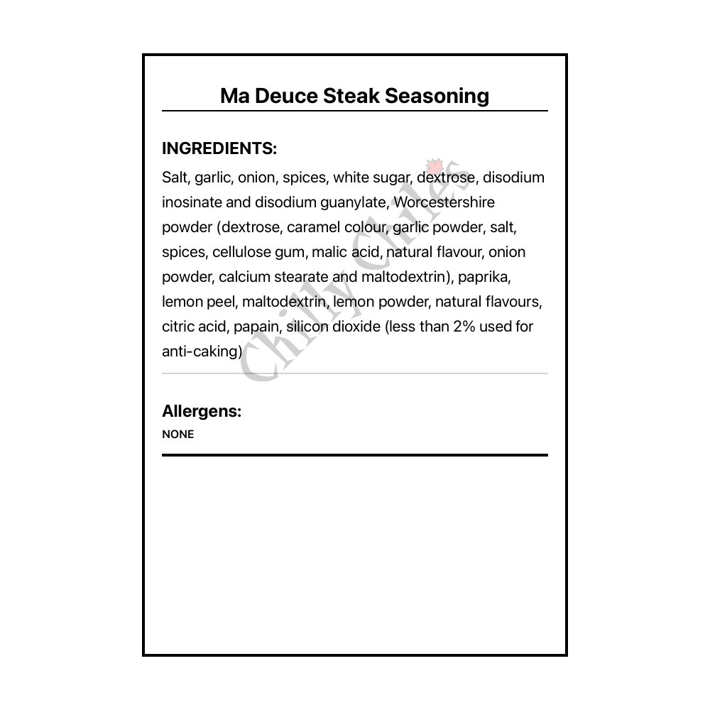 Ma Deuce Steak Seasoning - Bilingual Ingredients