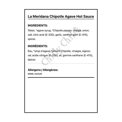 La Meridana Chipotle Agave Hot Sauce - Bilingual Ingredients