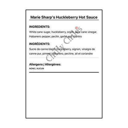 Marie Sharp's Huckleberry Hot Sauce - Bilingual Ingredients
