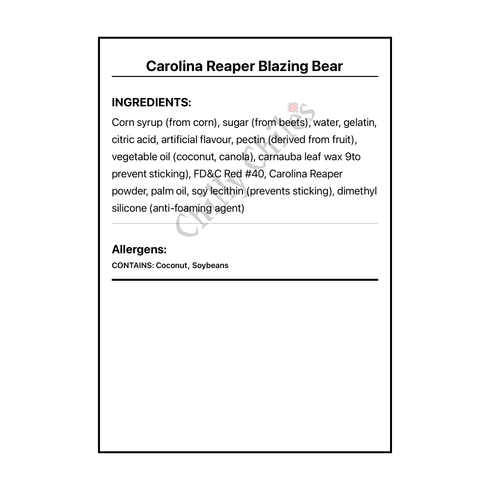 Carolina Reaper Blazing Bear - Bilingual Ingredients
