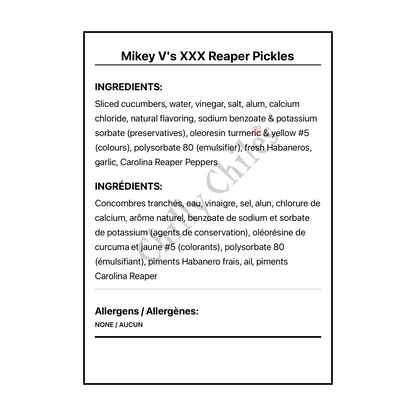 Mikey V's XXX Reaper Pickles - Bilingual Ingredients