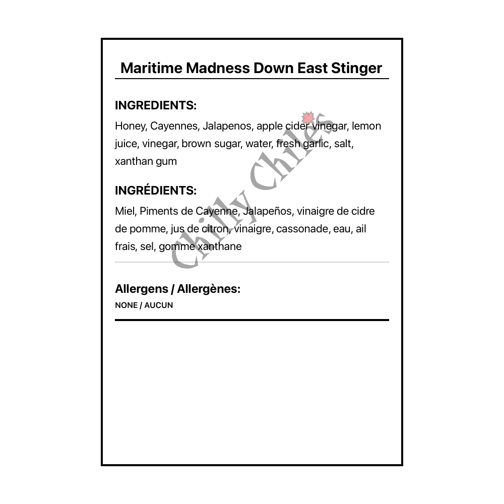 Maritime Madness Down East Stinger - Bilingual Ingredients