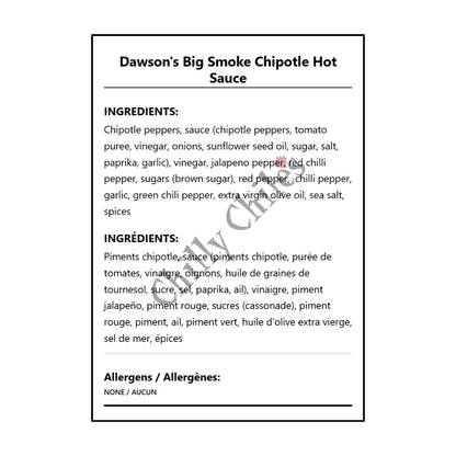 Dawson's Big Smoke Chipotle Hot Sauce - Bilingual Ingredients