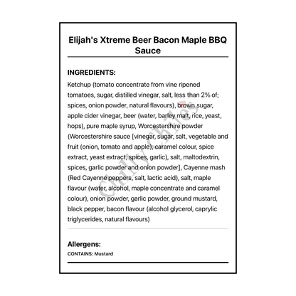 Elijah's Xtreme Beer Bacon Maple BBQ Sauce - Bilingual Ingredients