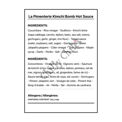 La Pimenterie Kimchi Bomb Hot Sauce - Bilingual Ingredients