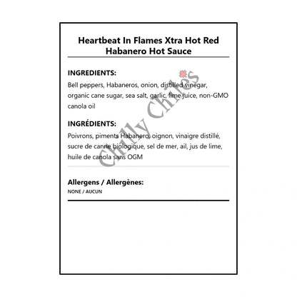 Heartbeat In Flames Xtra Hot Red Habanero Hot Sauce - Bilingual Ingredients