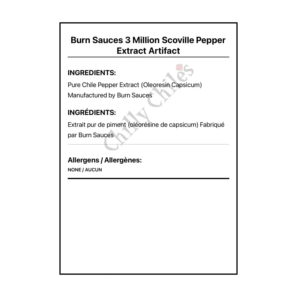Burn Sauces 3 Million Scoville Pepper Extract Artifact - Extracts