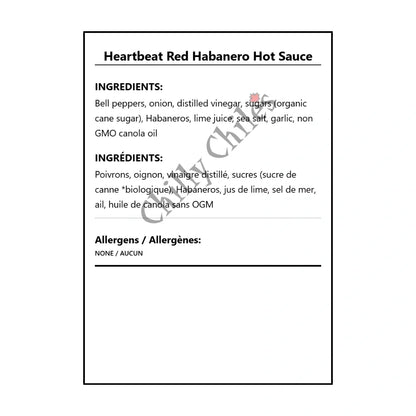 Heartbeat Red Habanero Hot Sauce - Bilingual Ingredients