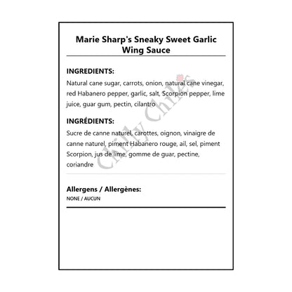 Marie Sharp's Sneaky Sweet Garlic Wing Sauce - Bilingual Ingredients